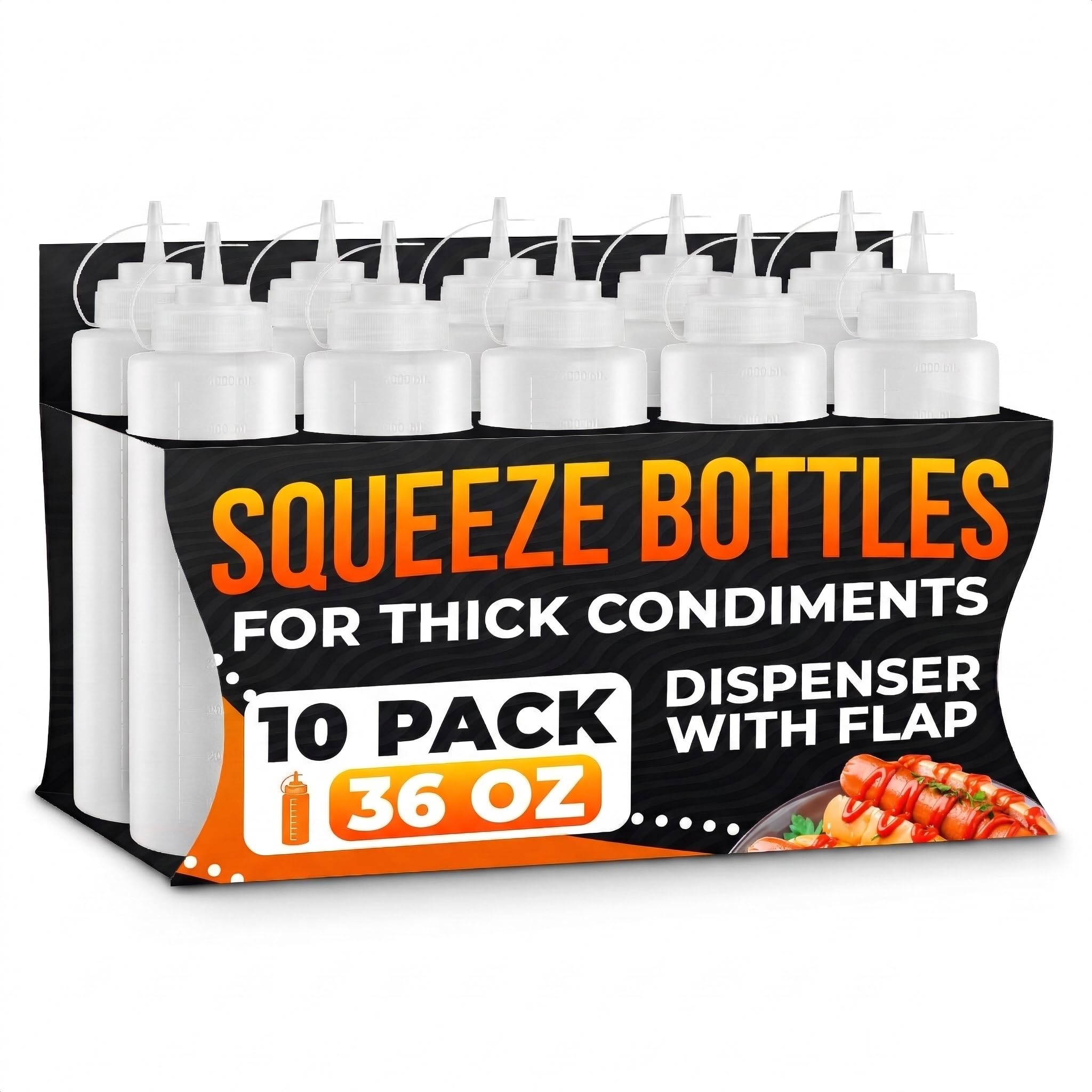 Photo 1 of 10-Pack Plastic Condiment Squeeze Bottles 36 oz – Refillable Squirt Bottles with Narrow Tip, Leak-Resistant | Great for Oil, Sauces, Ketchup, Mayonnaise, Syrup, Dressing, Easter BBQ and Catering Use