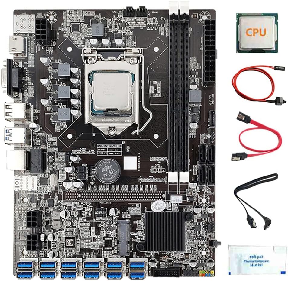 XIDIT B75 BTC Mining Motherboard 12 GPU USB3.0 LGA1155 DDR3 CPU SATA Cables