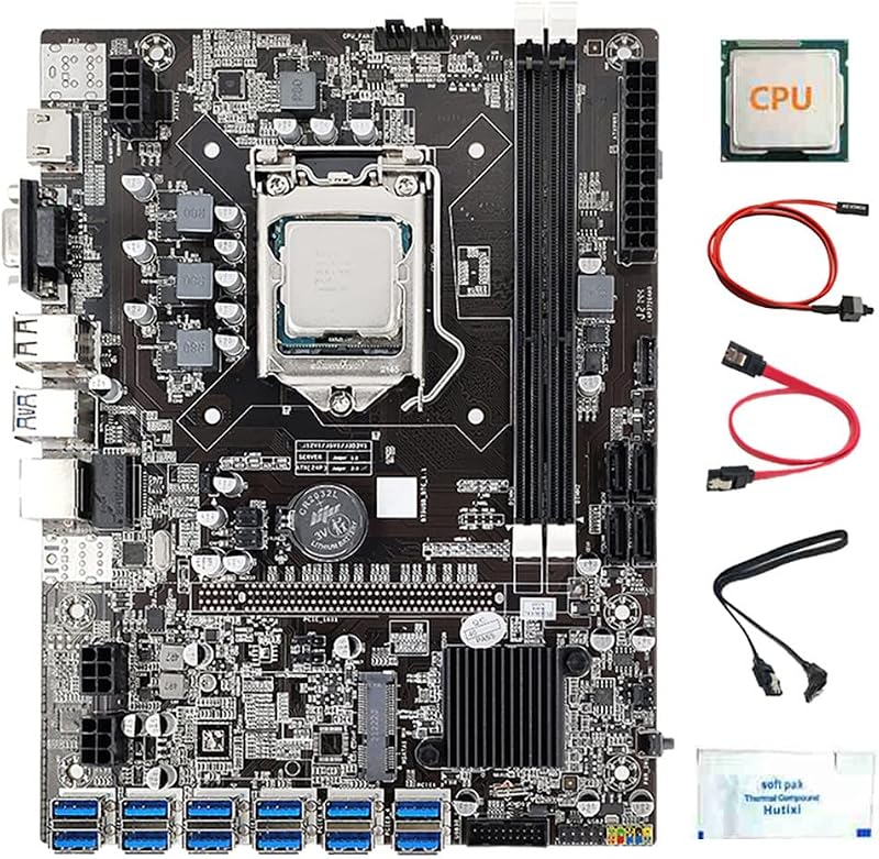 XIDIT B75 BTC Mining Motherboard 12 GPU USB3.0 LGA1155 DDR3 CPU SATA Cables