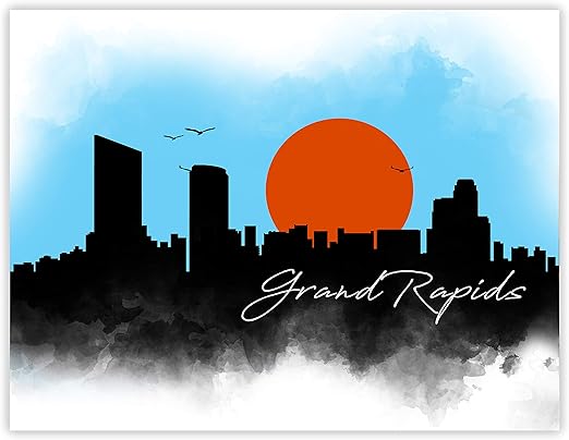 Amazon Com Grand Rapids Skyline Drawing 11 X 14 Unframed Print Great Gift For Anyone Who S Heart Is In Michigan Beautiful Colorful Cityscape For Home Office Decor Posters Prints