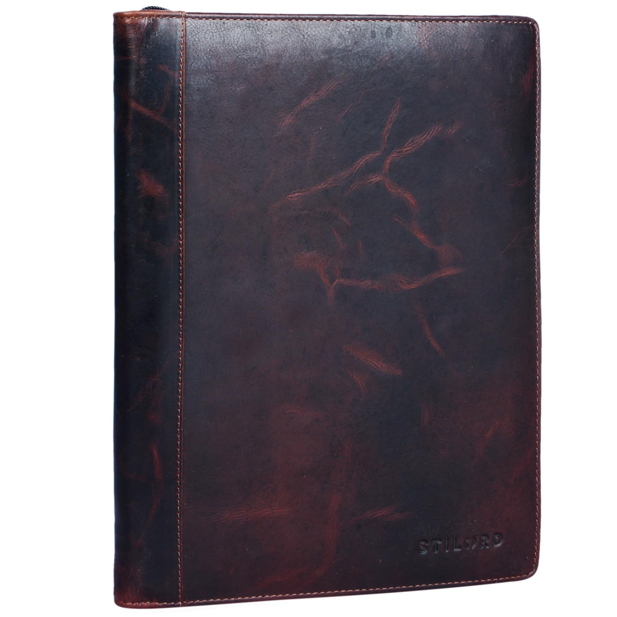 STILORD 'Julius' Vintage Conference Folder A4 Leather Brown Portfolio Document Folder Sophisticated Vintage Design fit for 12 inch Tablets Genuine Leather, Colour:Kara - Brown