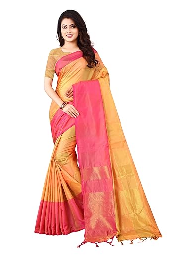 Women's Soft Cotton Silk Solid Saree-Free Size