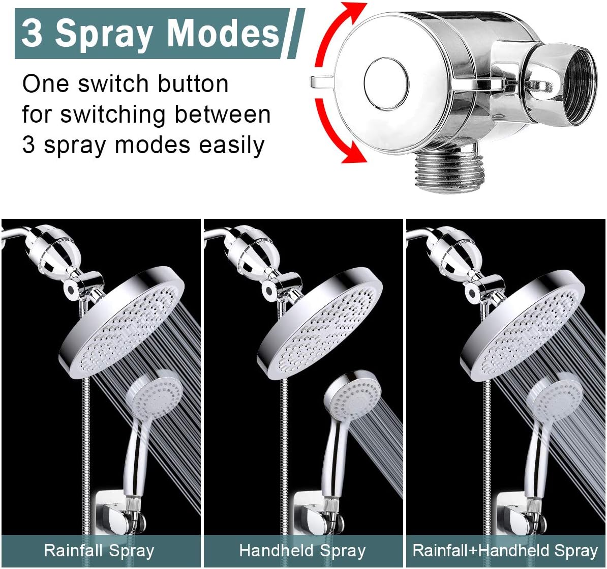 Filtered Shower Head, High Pressure Rainfall Shower Head/Handheld Shower Filter Combo, Luxury Modern Chrome Plated with 60'' Hose Anti-leak with Holder - - 