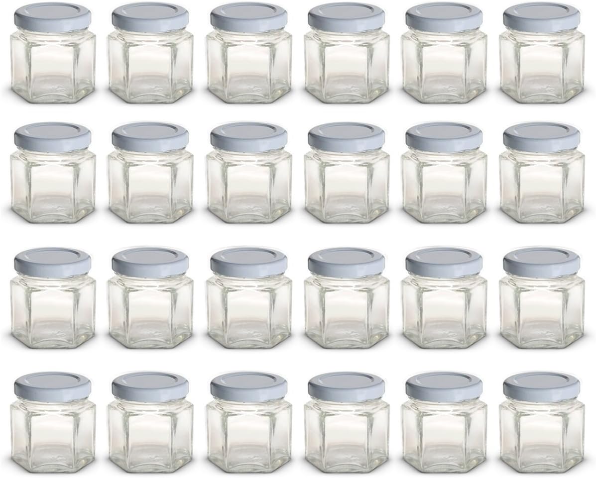 1.5 oz Hexagon Mini Glass Jars with GOLD Lids and Labels (Pack of 24): Kitchen & Dining