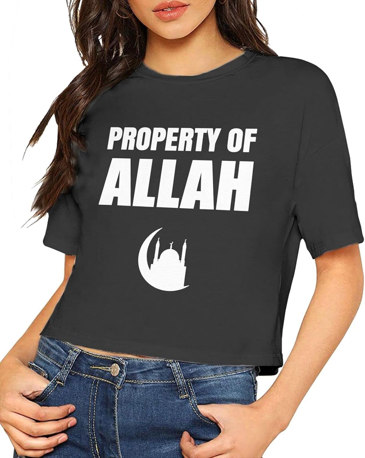 Property of Allah Islam Muslim Ramadan Kareem Mubarak Mosque Women's Casual Short Sleeve Crew