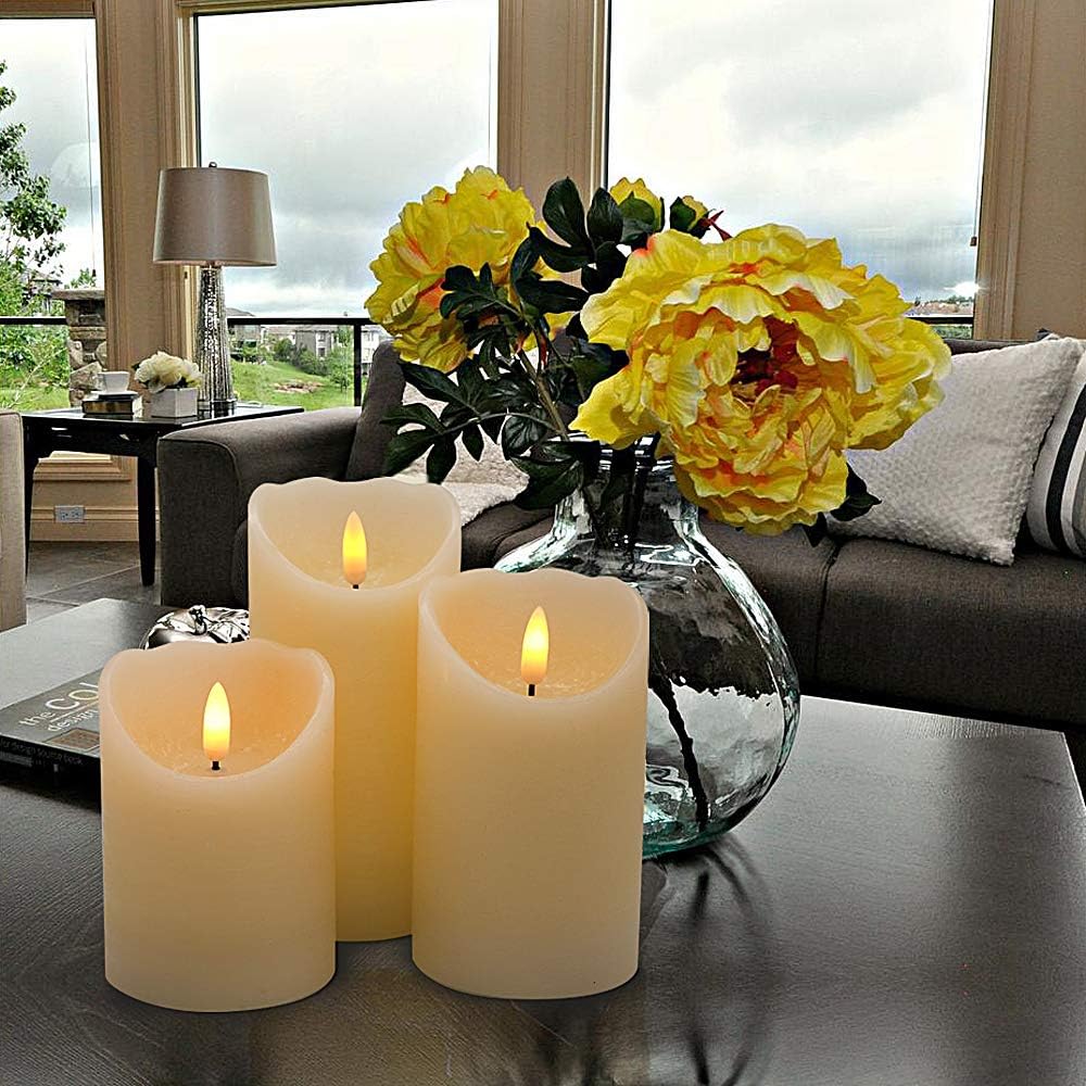 Eldnacele Flameless Flickering Candles with 10 Key Remote, 3D Wick Real Wax Battery Operated Ivory Pillar Candles - Image 4
