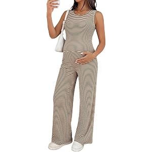BLENCOT Maternity Clothes Striped Sleeveless Sets Casual 2 Piece Outfits | Soft, breathable knit for sleep and nightwear, rel