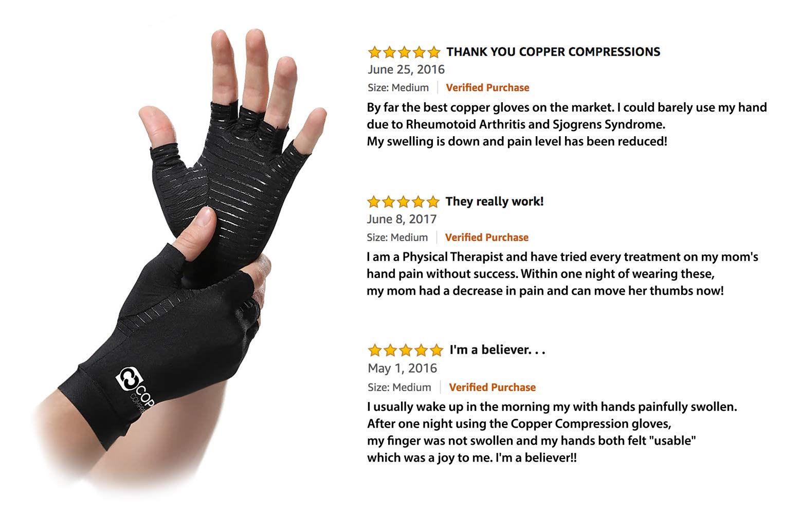 Copper Compression Arthritis Gloves Guaranteed Highest Copper Content