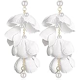 Gdpaddy Handmade Bohemian Pearl Fabric Flower Dangle Drop Earrings Lightweight Summer Floral Stud Earrings For Women