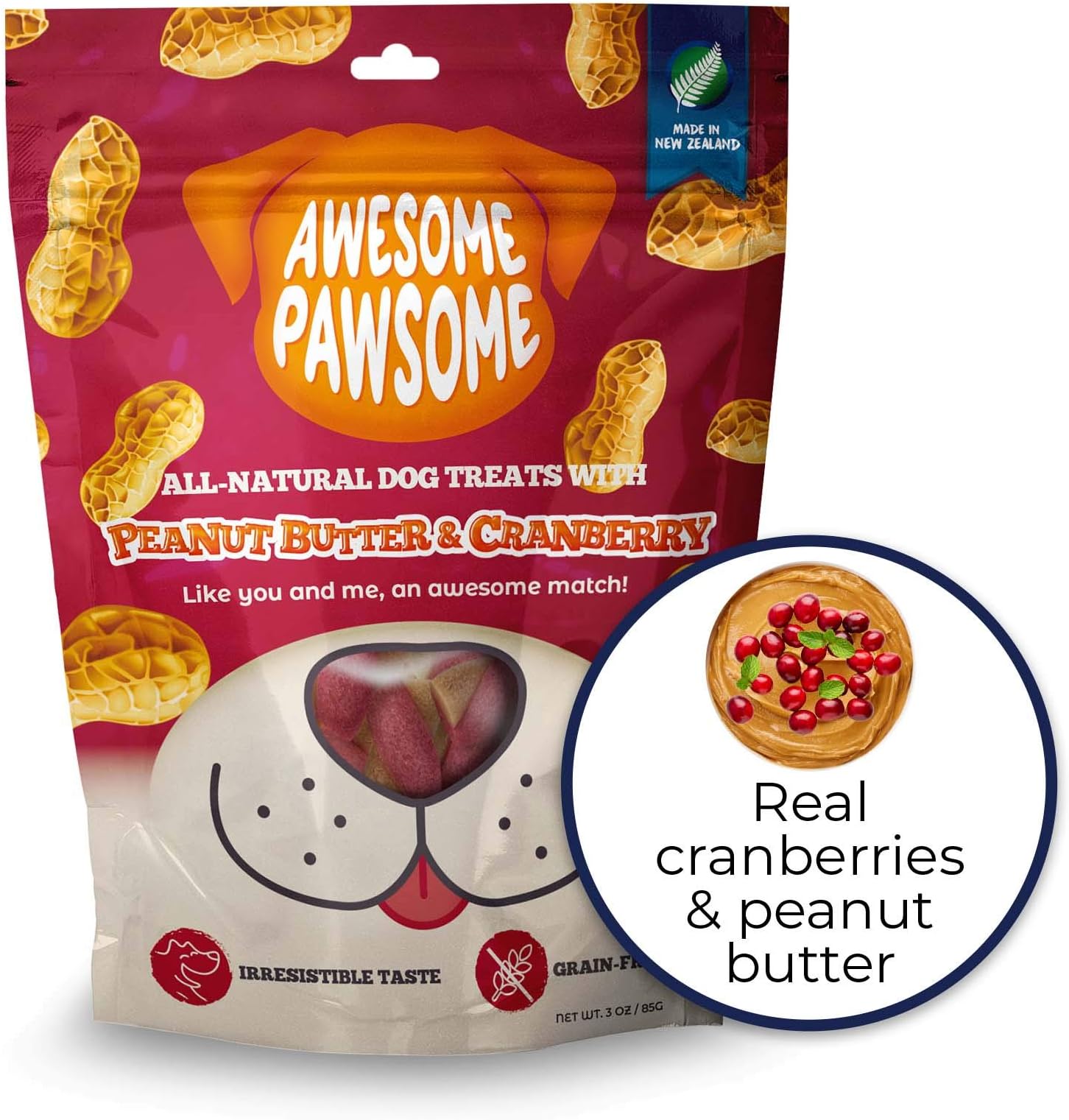 Awesome Pawsome Peanut Butter & Cranberry,Organic, Grain Free, Natural Treat for Dogs,85gm