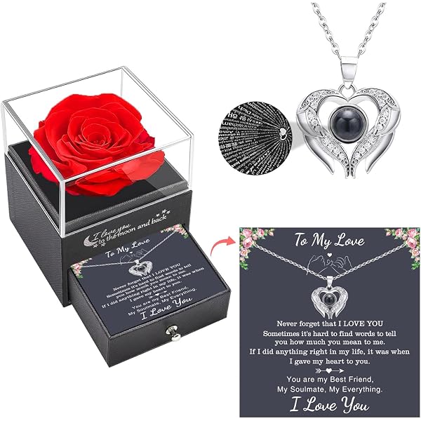 Eternal Love Gift Set - 'I Love You In 100 Languages' Necklace & 9 Red Roses, Valentine's, Anniversary, Birthday Gift - View #2