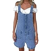 Aopwsrlyi Women's Denim Overall Shorts Casual Sleeveless Button Front Loose Fit Jean Rompers Jumpsuits with Pockets