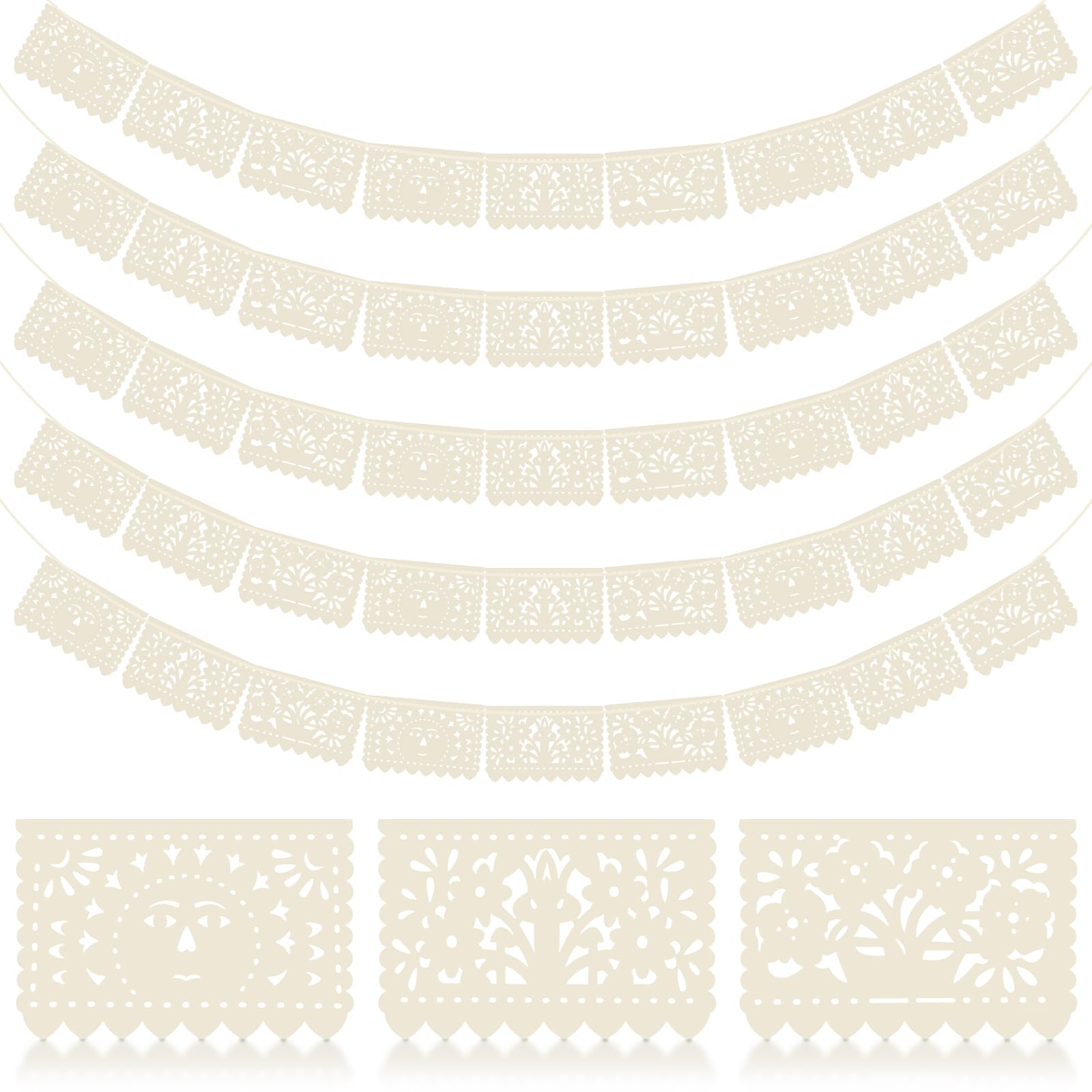 Photo 1 of AmazingSpark 5 Pack Papel Picado Backdrop Cream White Papel Picado Banners Mexican Banner Fiesta Decoration Wedding Bridal Engagement Baby Shower Birthday Mexican Party Banner Garland Bunting Streamer