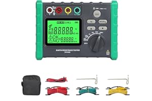 INFURIDER Earth Resistance Tester Digital Grounding Resistance Meter 0.03-2000Ω Ground Resistance Ground Voltage Tester Backlight LCD Display Data Hold Soil Resistivity Measurements