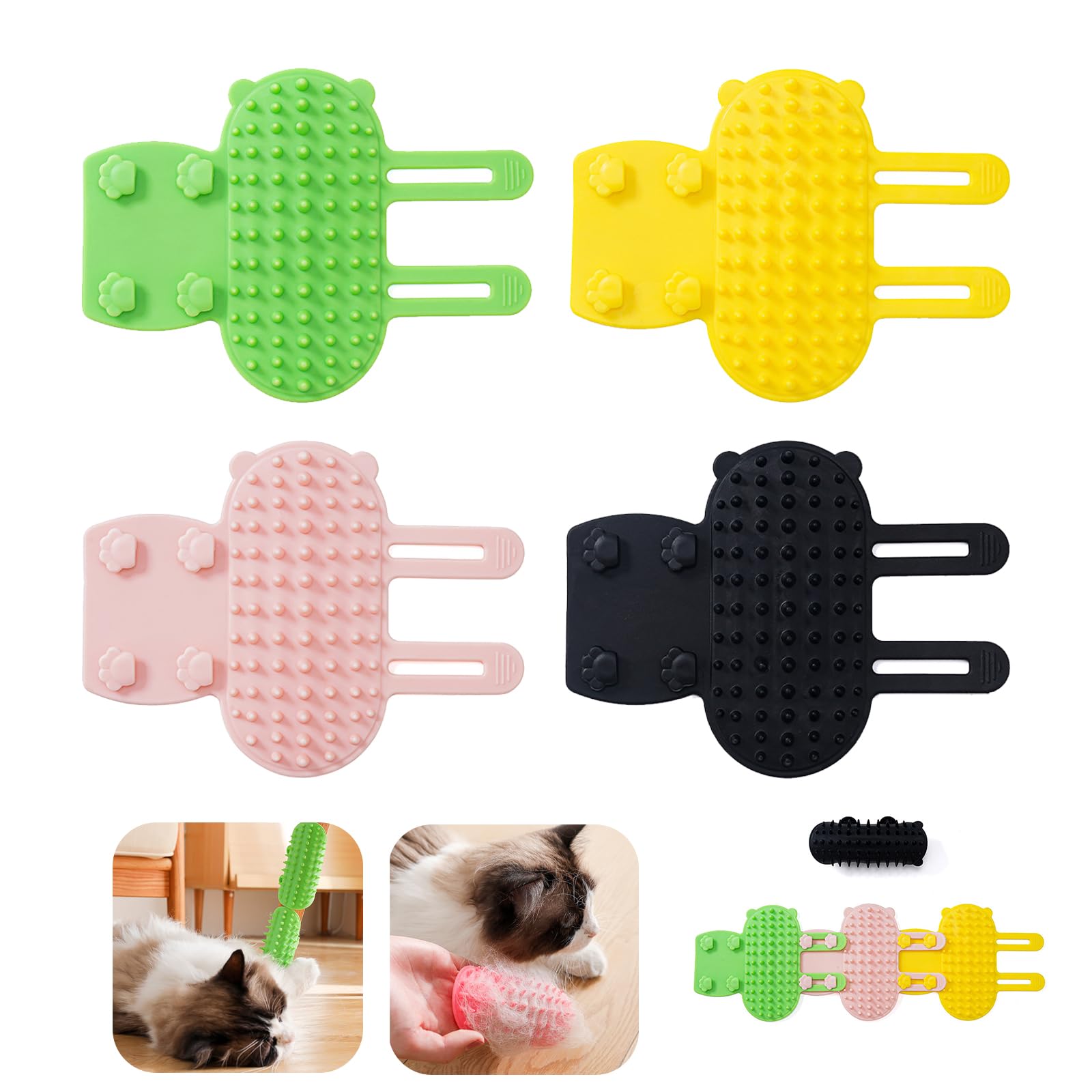 KASESSS 4 Pieces Pet Tickling Artifact, Silicone 2-in-1 Cat Self Groomer, Soft Tickling Comb Pet Brush, Adjustable Self Cleaning Cat Brush, Cat Corner Scratcher for Table Legs Climbing Frame