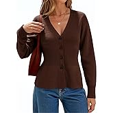 Cicy Bell Womens V Neck Cardigan Sweaters Long Sleeve Cinched Waist Knit Tops Dressy Casual Button Up Fitted Outerwear
