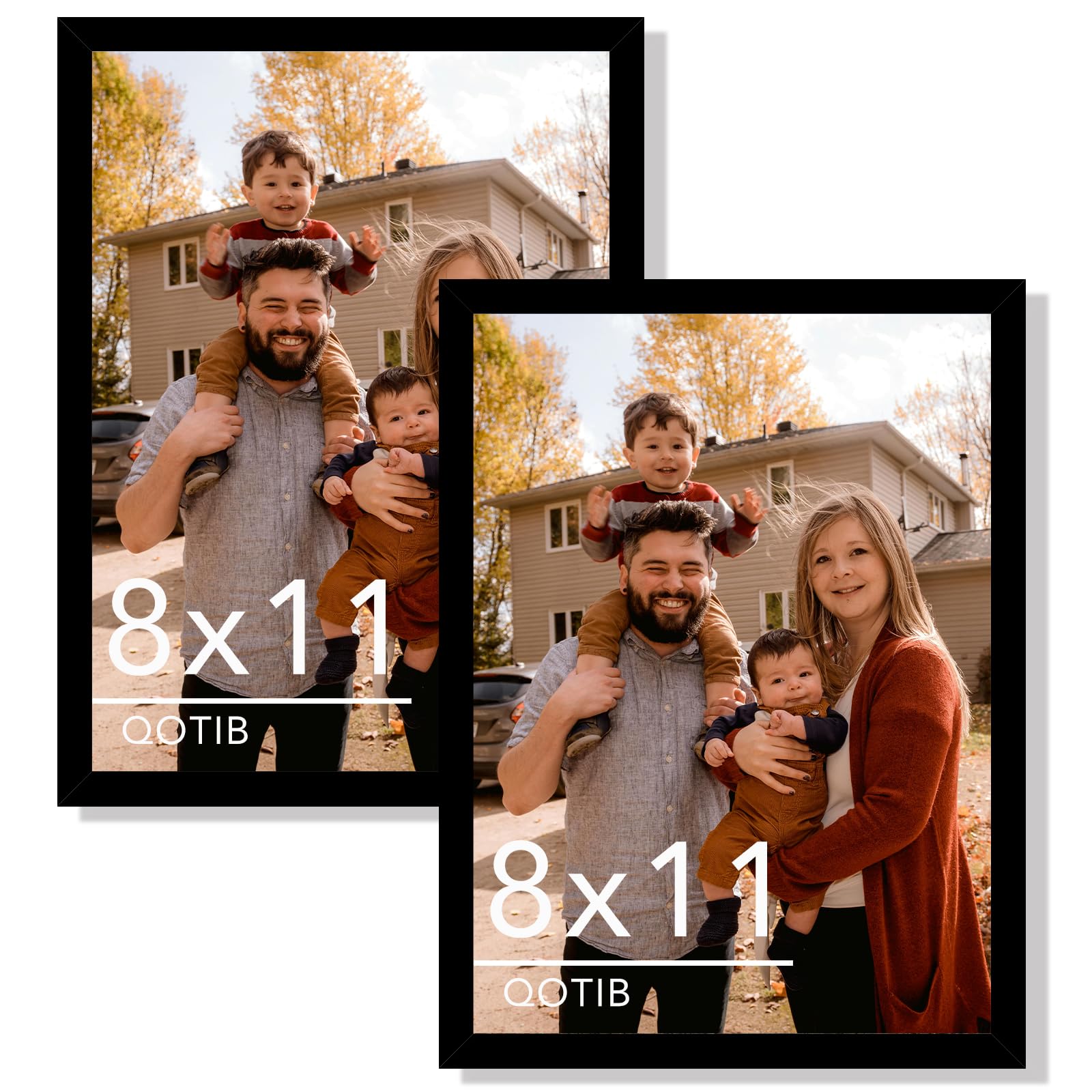 Photo 1 of QOTIB 2 Packs 8x11 Picture Frame Black, Engineered Wood 8 x 11 Photo Frame, 8 by 11 Photo Poster Frame for Wall Hanging and Tabletop Set of 2, Black