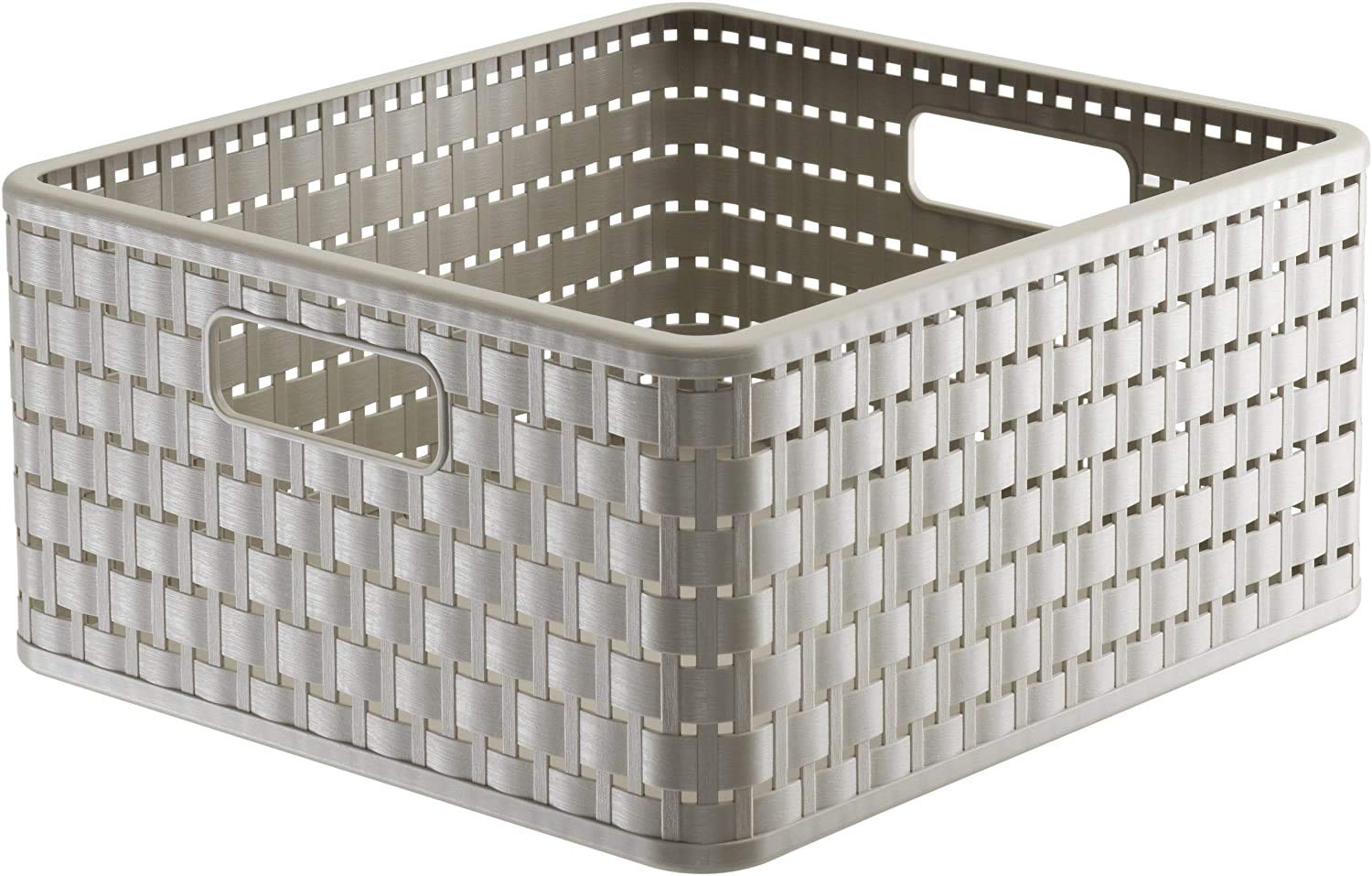 Rotho, Country, Storage box 14 l in rattan-look, Plastic (PP) BPA-free, cappuccino, 14l (32,8 x 30,0 x 16,0 cm)