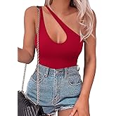 SAUNGKUAI Women's Sexy One Shoulder Sleeveless Cutout Thong Bodysuit Tank Top Body Suits V Backless Tummy Control Shapewear