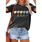 YEXIPO Womens Graphic Tees Short Sleeve Summer Tops Funny Letter Print Crew Neck Casual Loose Cute T Shirts