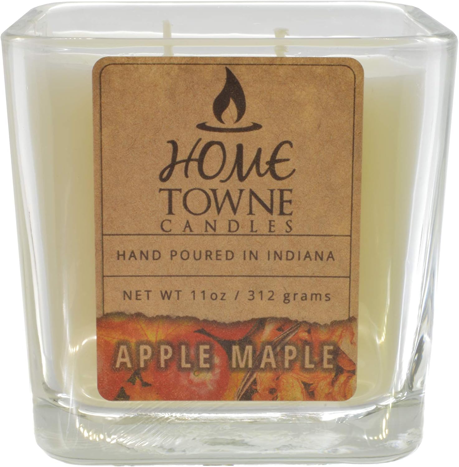 Home Towne Candles | 11 Ounce Glass Jar Apple Maple Bourbon Rustic Scented Candle | Hand Poured in The USA Soy Paraffin Wax Blend with Cotton Wick | White