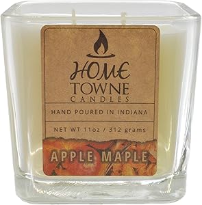 Home Towne Candles | 11 Ounce Glass Jar Apple Maple Bourbon Rustic Scented Candle | Hand Poured in The USA Soy Paraffin Wax Blend with Cotton Wick | White