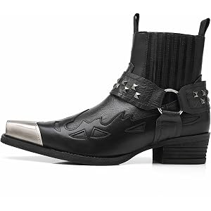 ZAENODIR Men's Western Chelsea Boots Studded Metal Toe Ankle Boots