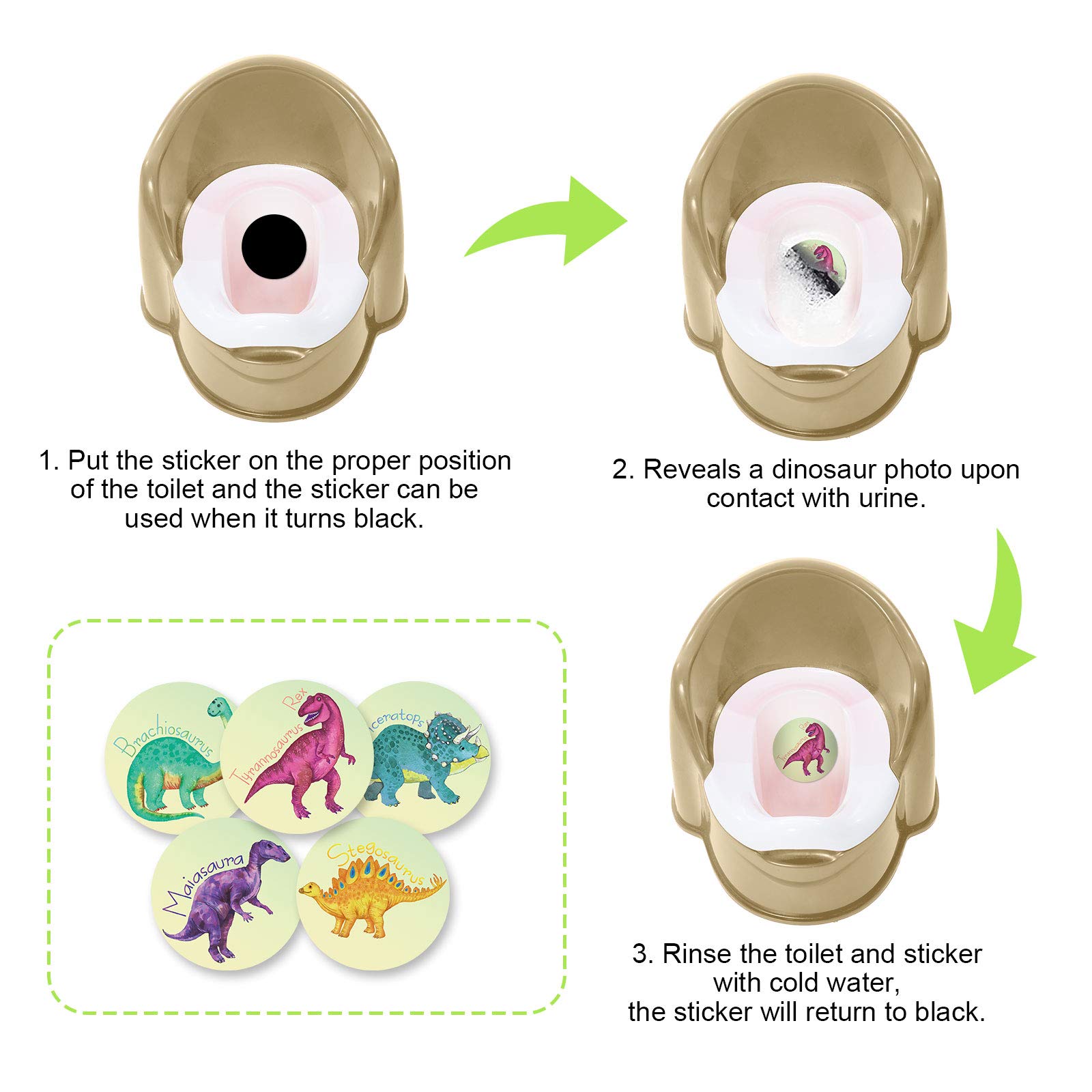 Zonon 10 Pcs Dinosaur Potty Training Stickers Dinosaur Toilet Target Sticker You Pee on Reusable Potty Toilet Targets Color Changing Pee Target for Kid Training Use