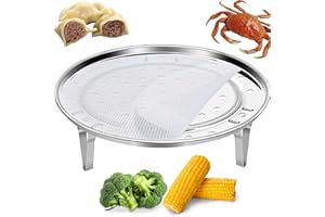 MEGANEOPRE Round Steamer Rack 1pcs with Silicone Steamer Liners, Stainless Steel Food Steamer Basket with Removable Stand for Steamer Cooking, Instant Pot Steamer Basket for Vegetables Dumplings fish and Seafood (Round-8.7inch/22cm)
