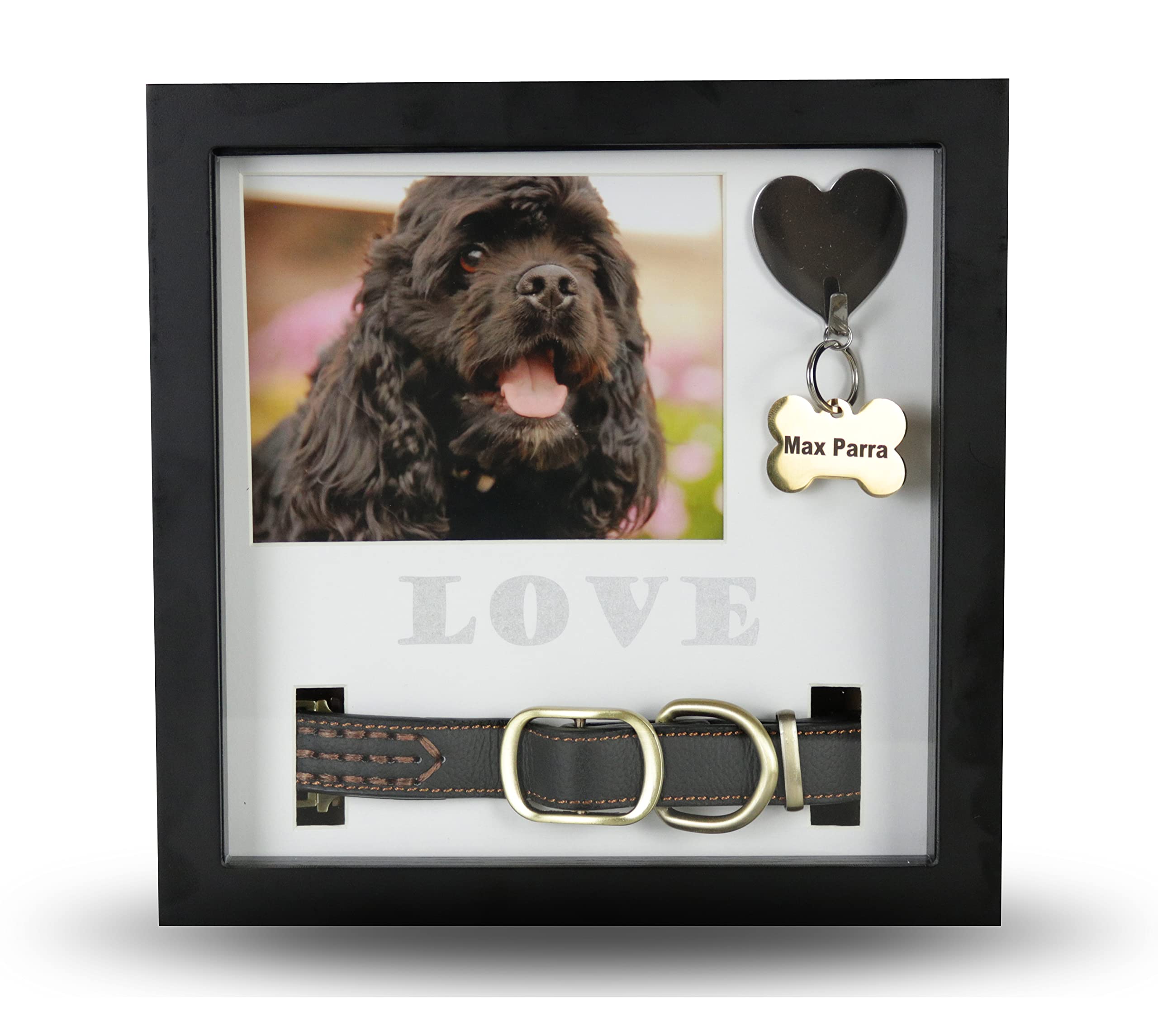 Photo 1 of Daily Power-tivity Pet Memorial Picture Frame Shadow Box - Dog Gift Keepsake wCollar Mount and Heart Hook Forever In Memory, Remembrance Show Sympathy For Your BONUS TWO Mattes to choose from, Black