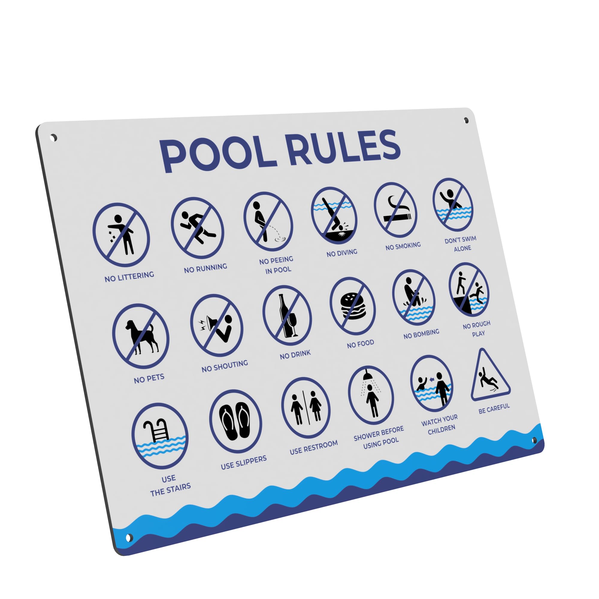 Premium A4 Pool Rules Sign - 3mm Aluminium Composite Panel, UV Printed, Weatherproof, Easy Installation with 4 Screw Holes
