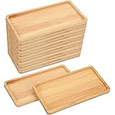 16 PCS Small Bamboo Tray, Bamboo Vanity Tray for Bathroom, Kitchen, Serving - Natural Rectangular Serving Trays for Perfume, Plants, Food - 6.9 x 3.5 x 0.4 Inches