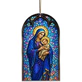 Stained Glass Nativity Ornament – Holy Family Christmas Ornament 2025, Flat Acrylic Sun Catcher, Religious Christian Tree Decoration, Catholic Gift for Mom Dad Family