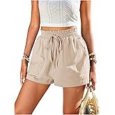 SHENHE Women's Drawstring Waist Wide Leg Shorts Casual Solid Summer Shorts with Pockets