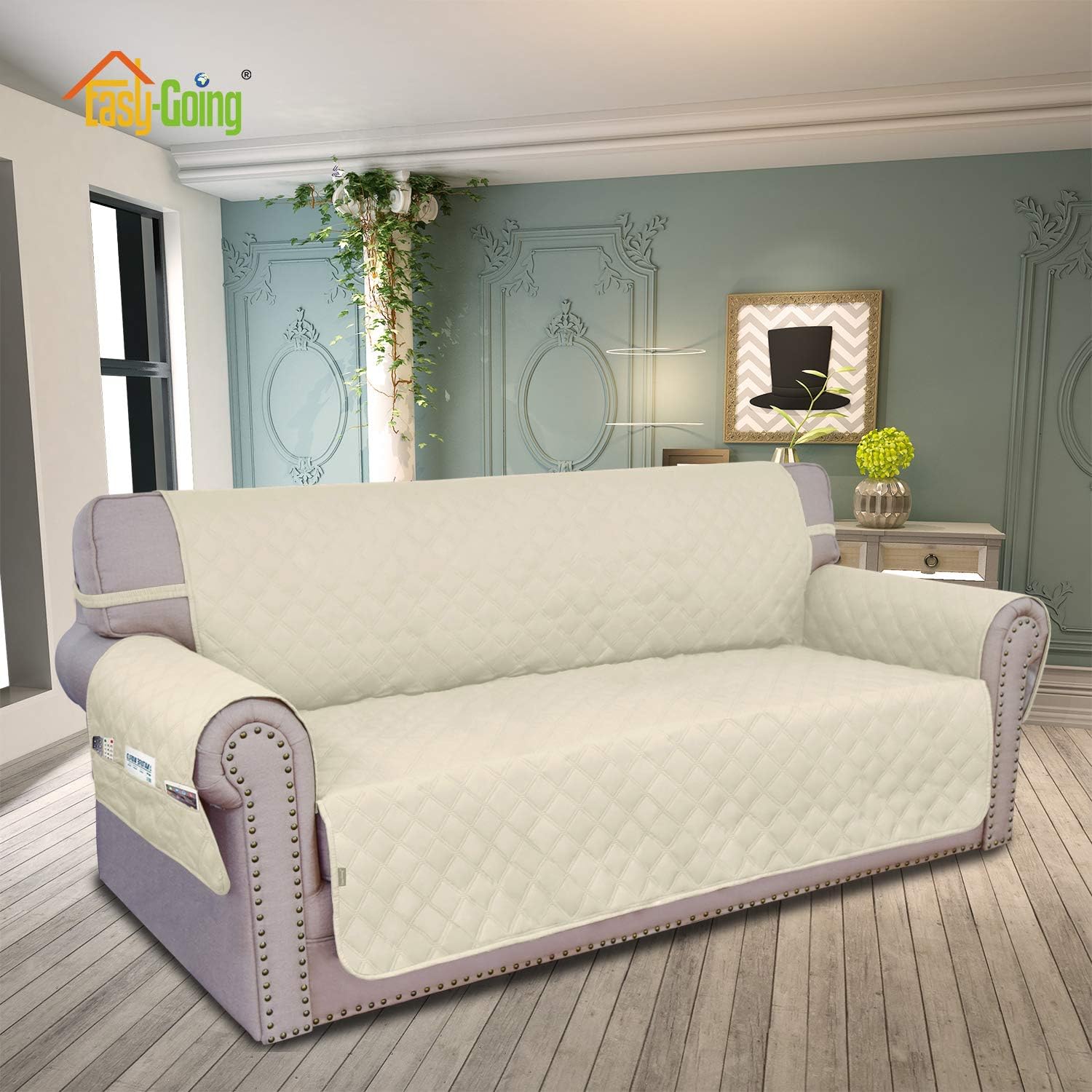Easy-Going Sofa Slipcover Sofa Cover Waterproof Couch Cover Furniture Protector Cover Pets Covers Whole Fabric No Stitching Non-Slip Fabric Pets Kids Children Dog Cat (Large, Ivory): Kitchen & Dining