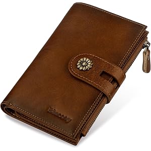 Blucoay Full Real Leather Trifold Wallet for Women With RFID Blocking | Brown,Large Capacity,Passport Pocket with ID Window,Z