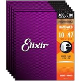 Elixir Phosphor Bronze Nanoweb 16002 Extra Light 10-47 Acoustic Guitar Strings 6-Pack w/Bonus Elixir Polishing Cloth