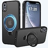 PuyaTeya Compatible with iPhone XR Case with Magnetic Ring Stand, Military Drop Protection, Anti-Scratch/Anti-Fingerprint Translucent Matte Phone Case for iPhone XR (Black)