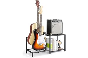 Bikoney Guitar Stand, 2-Tier Guitar Stands Floor with Guitar Amp Stand, Guitar Rack for Multiple Guitars and Guitar Accessories, Adjustable Guitar Holder, Guitar Display for Music Studio Home, Black