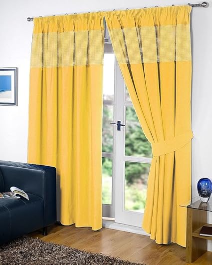 Pair Of Yellow 66 Width X 90 Drop Childrens Kids Gingham