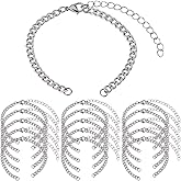 SUNNYCLUE 1 Box 16Pcs Stainless Steel Bracelet Chains Adjustable Slider Chain Bracelets Bulk with Lobster Clasp Metal Silver Extension Links for Jewelry Making FindingsDIY Women Men Crafts