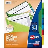 Avery&reg; Plastic Dividers, Insertable Big Tab&trade;, 8-Tab, Multicolor, 1 Set | For Organizing Documents and Schoolwork, Big Tab 1.5x Writing Space, Durable Pocket, Tear-Resistant, For 3-Ring Binders