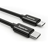 Superer USB C to Micro USB Cable, 6.6FT Black Nylon Braided Cord | 3A Charging &amp; 480Mbps Data Transfer for Android Phone, Kindle, Speaker, Headphone, Power Bank, PS4/Xbox Controller, Camera