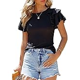 SHEWIN Womens Summer Tops Ruffle Short Sleeve T Shirts Casual Slim Fit