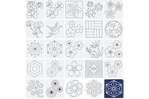 FREEBLOSS 24Pcs Sashiko Stencil Set PET Sashiko Templates Square Embroidery Template for Quilting Drawing Line