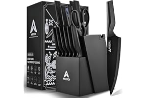 Arrtcy Knife Set - Kitchen Knife Set with Built-in Sharpener - Knife Block Set Dishwasher Safe 15 Piece - Anti-Slip Handle - 