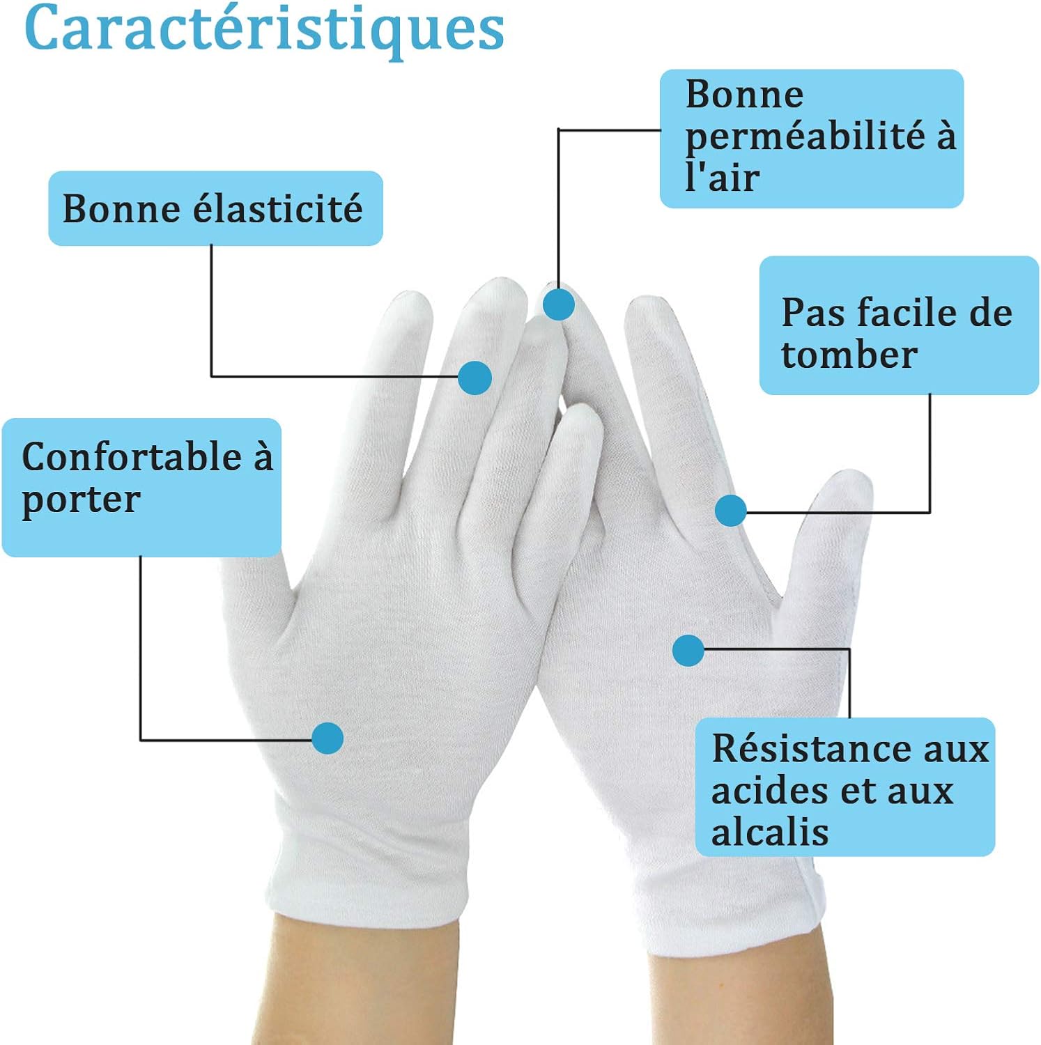 aoory 8 works White Cotton Gloves Soft Lightweight Work Anti-static Gloves for Cosmetic Spa Jewelry Inspection - Image 4