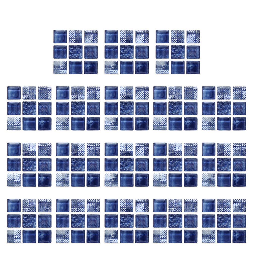 Clispeed 18pcs Mosaic Tile Sticker 3D Wall Decals Backsplash Self Adhesive Splice Design Pasters for Kitchen Bathrooom Dark Blue