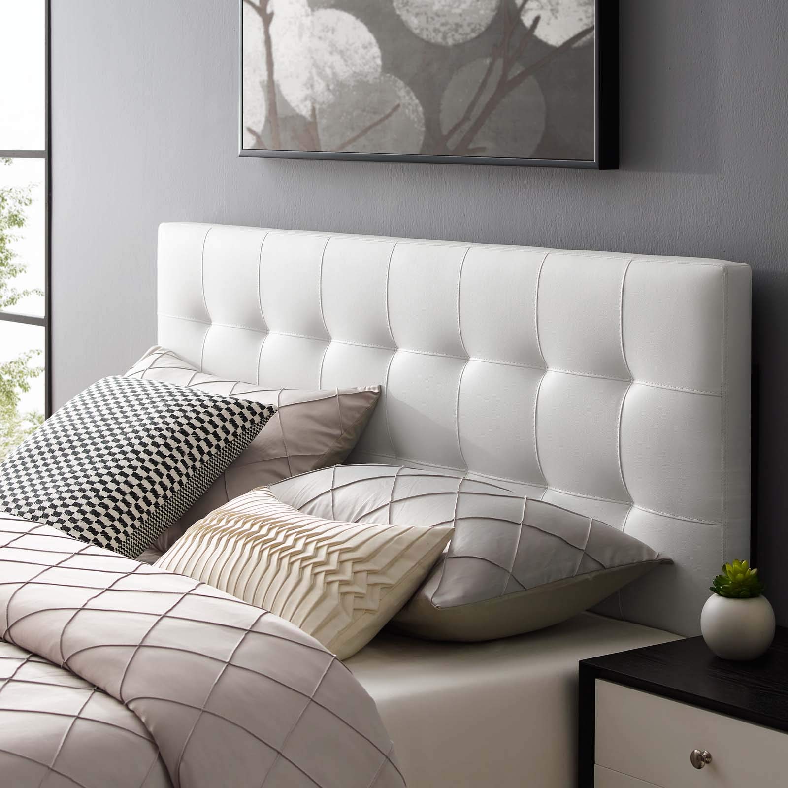 Photo 1 of *** ONLY HEADBAORD NO HARDWARE *** Lily Tufted Faux Leather Upholstered Queen Headboard in White