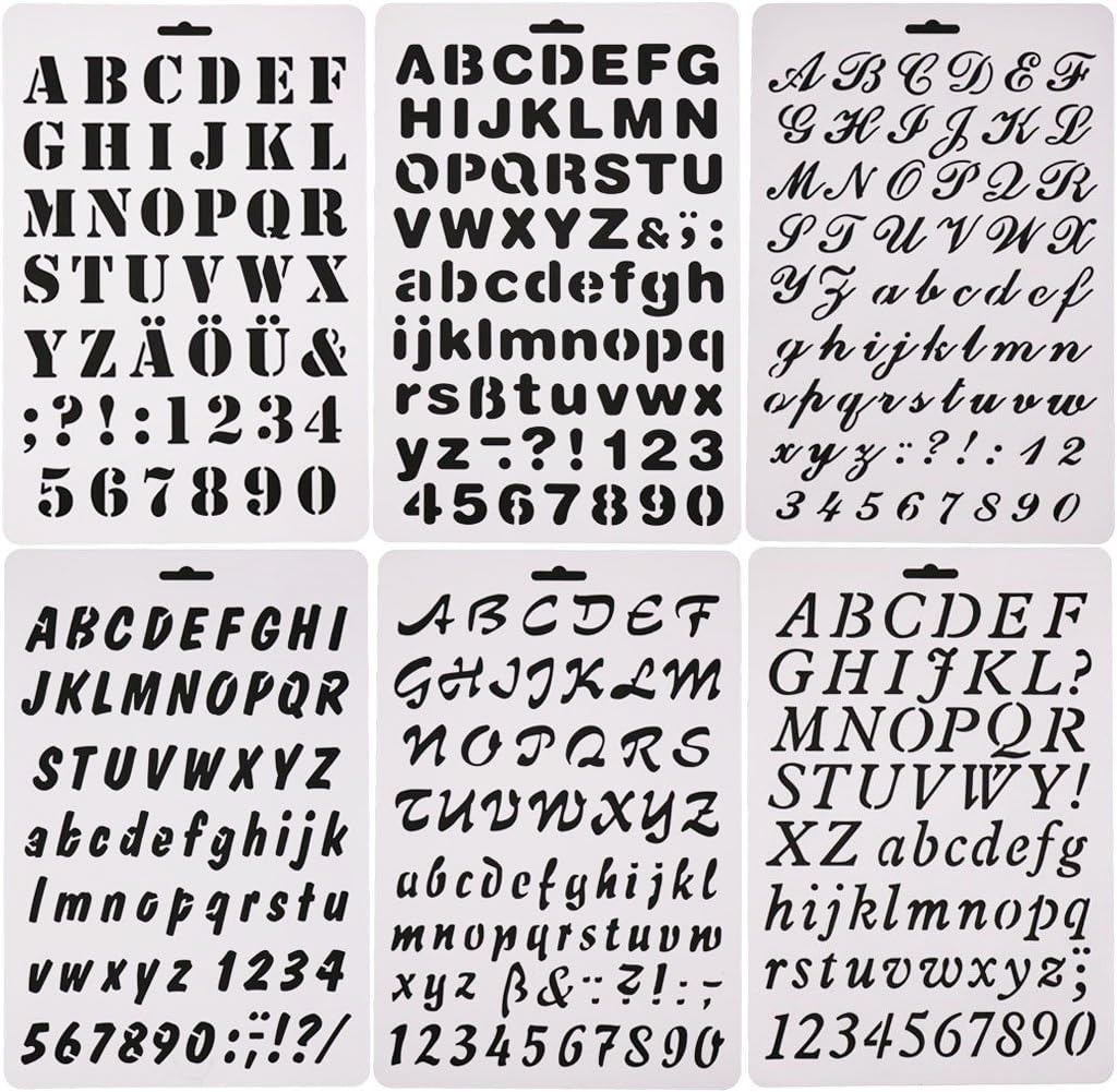 6 PCS Alphabet Letter Number Drawing Painting Stencils Scale Template for Scrapbooking, Card and Craft Projects